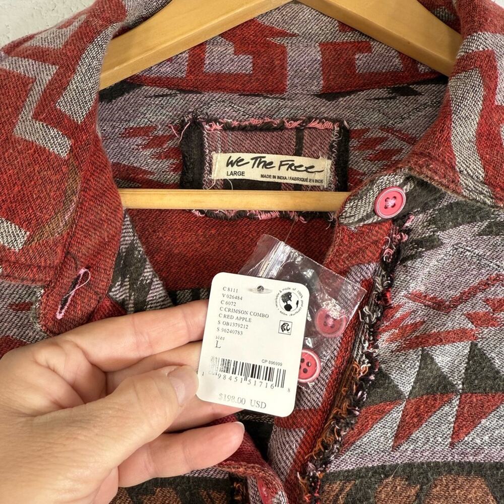 NWT Free People We The Free Arizona Sky Pullover in Crimson Aztec Large Boho - Picture 10 of 12